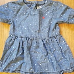 Girls denim pink heart polka dot top